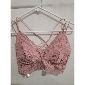 Victoria's Secret PINK Large L Rose Pink Lace Bralette Strappy Back Smocked Boho
